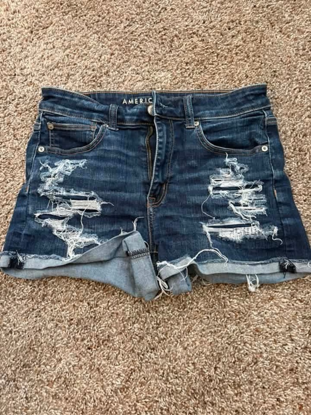 American Eagle Dark Blue Distressed Denim Shorts